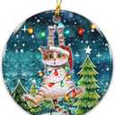 8 x Funny Cat Ornament 2025 Ceramic Holiday Decoration with Santa Hat Cat Tangled in Lights  Cute Pet Lover Gift  Rustic Farmhouse Xmas Tree Dcor