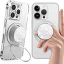 4 x Typecase Magnetic Phone Grip Holder: Adjustable Finger Ring Kickstand - Adapter Ring for Magnetic Included - Phone Grips for Back Compatible with iPhone Android Kindle Accessories - White