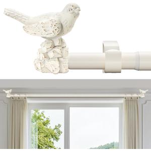 White Curtain Rod 36 to 72 Inches Curtain Rods for Windows Adjustable Heavy Duty Drapery Rod with Bird Finials for Kitchen Window Living Room ( Weathered White)