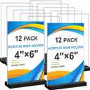 Acrylic Sign Holder 4x6, 12 Pack Clear Double Sided Menu Vertical Display Stand for Restaurants, Office, Store, Show Fair