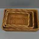 Rattan Storage Baskets, Wicker Baskets for Organizing, Hand Woven Fruit Basket, Decorative Baskets for Kitchen Counter, Living Room, Bathroom, Set of 3 (Rectangular)