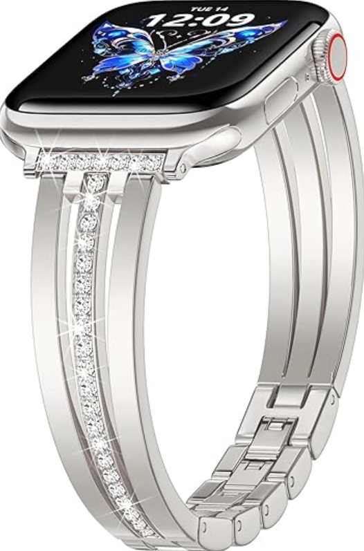 AIRSPO Slim Gold Band Compatible with Apple Watch 38mm 40mm 41mm 42mm 44mm 45mm 46mm Women Thin Metal Strap Dressy Jewelry Bracelet with Bling Diamond for iWatch Bands Series 11 10 9 8 7 6 5 4 3 SE