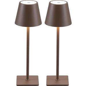 KDG 2 Pack Cordless Table Lamp,Portable LED Desk Lamp, 4000mAh Battery Operated, 3 Color Stepless Dimming Up, for Restaurant/Bedroom/Bars/Outdoor Party/Camping/Coffee Shop Night Light(Brown)