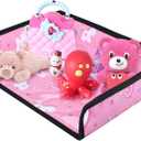 Kids Travel Tray Table Cover with Pockets  Airplane Essentials for Toddlers, Portable Activity Organizer for Plane, Train Car & Highchair, Machine Washable (Pink)