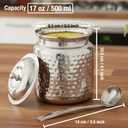 KSJONE Stainless Steel Hammered Oil and Ghee Container for Kitchen I Multipurpose Oil Container with Lid I Capacity of 17 oz