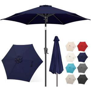 FLAME&SHADE 9ft Patio Umbrella Outdoor - Table Umbrella with Push Button Tilt and Crank, UV Protection, 6 Sturdy Ribs, Market Umbrella for Garden, Deck, Backyard, Lawn, Pool and Beach(Navy Blue)