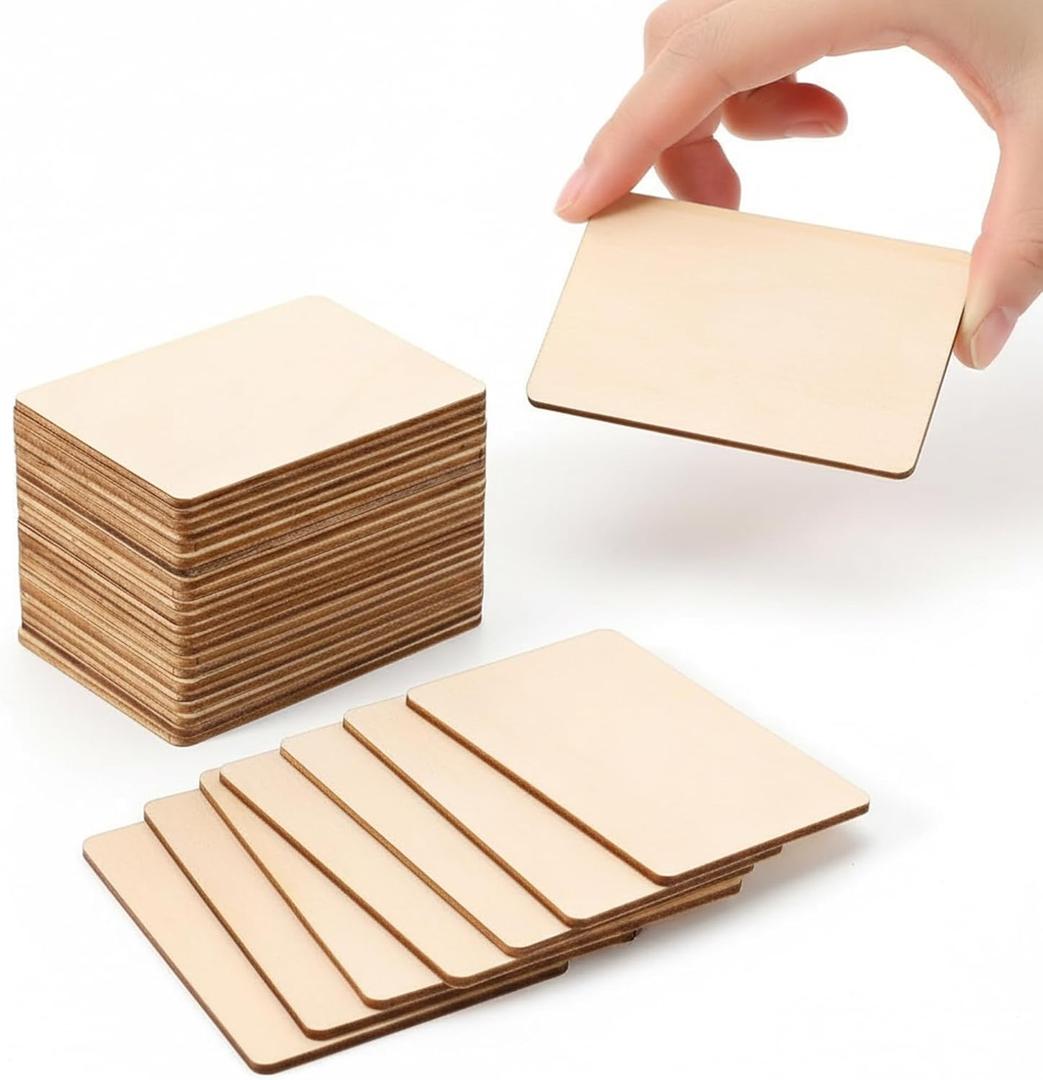 100 Pcs Unfinished Wood Pieces Blank Wood Squares Round Corner for Painting Writing Carving Letter Scrabble DIY (2.08 x 1.37 Rectangle)