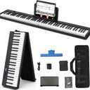 Portable Piano Keyboard 88 key with 128 Sounds,Full Size Semi-Weighted Keys Folding Digital Piano, Portable Electric Piano with USB MIDI, Carry-Bag, Pedal and Piano Lessons for Beginners
