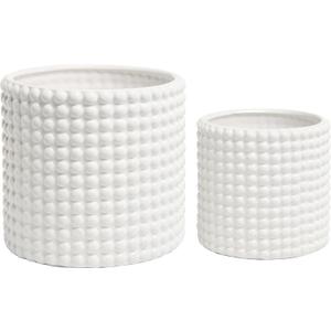 MyGift 6 Inch Ceramic Round Planter Pot, 1 Pack Vintage-Style White Ceramic Flower Pots, Indoor Hobnail Textured Cylindrical Succulent Plant Containers