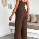 BLENCOT Maternity Ribbed Jumpsuit Sleeveless Square Neck Wide Leg Stretchy One Piece Romper (Brown, S)