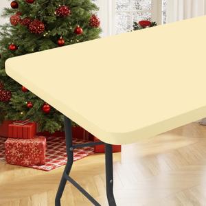Spandex 8 Foot Rectangle Table Cloth, Elastic Fitted Tablecloths for Picnic, Stretch Washable Patio Table Cover for Outdoor, Camping, Banquet and Parties (Champagne, 30"x96") (Beige)