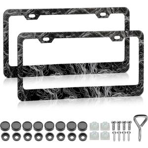 Topographic Map License Plate Frame - 2 Pack Topography Aluminum Metal License Plate Frame, Rust-Proof Waterproof Car Decorative Tag Frames for Standard Us 12x6 Inch