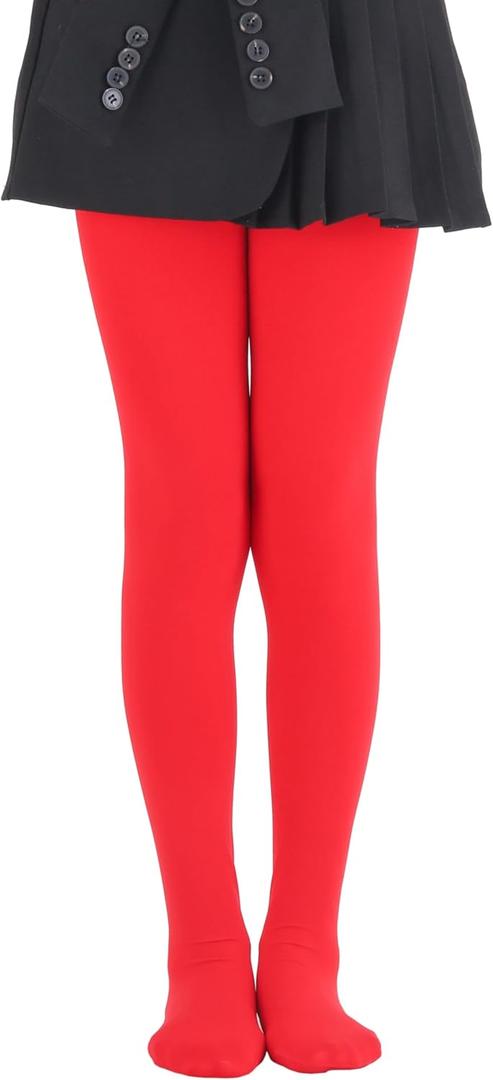 EVERSWE Girls Winter Warm Fleece Lined Tights Thick Dance Tights (9-11 Years, Red)