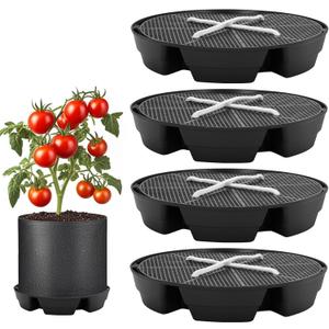 4-Pack Self Watering Fabric Pot Base, Auto Pots Fit for 5 Gallon Grow Bags, Auto-Irrigation Water Delivery System , Auto Watering Plant Saucer for Fabric Planters (Capacity Upgrade)