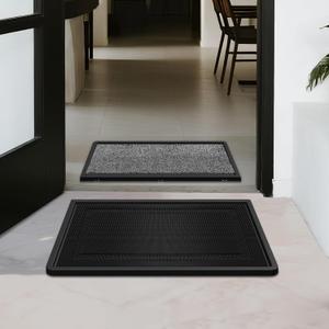 BEHERO Front Door Mat Outside Entrance - 2-in-1 Wet & Dry Dual Deep Cleaning Shoe Mats, Heavy Duty Indoor and Outdoor Welcome Matt, 16" x 47"/24" x 31.5" Variable-Size Disinfectant Mat for Entryway