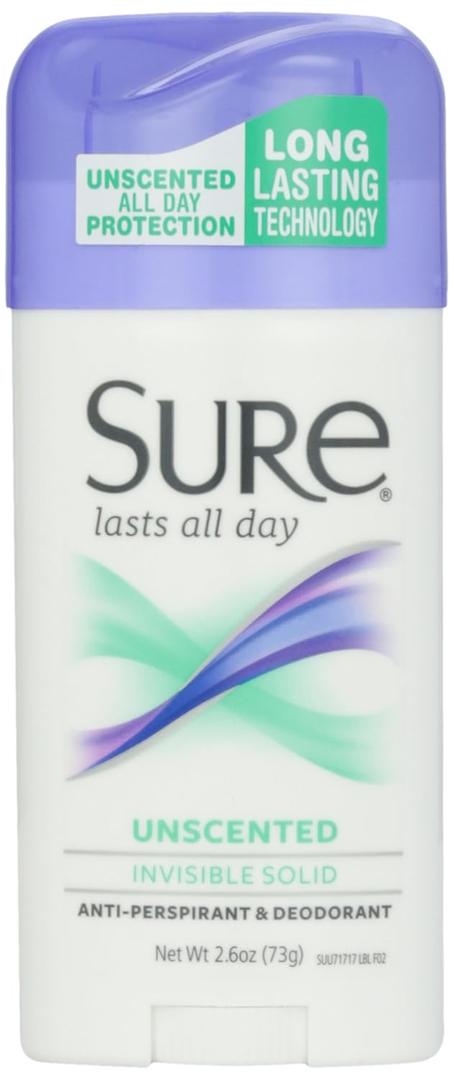 Sure Deodorant Invisible Solid, Unscented - 2.6 oz (2.6 Ounce (Pack of 1))