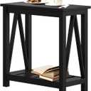 ChooChoo Farmhouse End Table, Narrow Side Table, Slim End Table with Storage Shelf for Small Spaces, Rustic Nightstand, for Living Room, Bedroom Black (1 Pack)