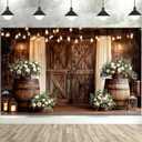10X8FT Western Country Wedding Backdrop Rustic Barn Door White Flower Bridal Photography Backdrop Farmhouse Shabby Chic Countryside Wedding Party Banner Anniversary Floral Photo Booth Props Background