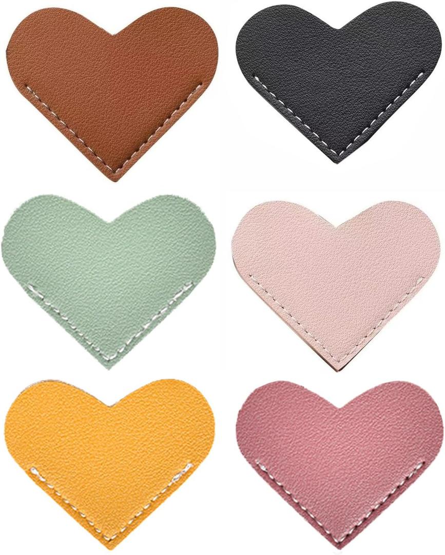 4 x Leather Heart Bookmarks,Book Accessories,Bookmarks for Women,Cute Corner Page Book Marks for Kids,Students Stationary,School,Office Supplies,Teacher Gifts(6pcs)
