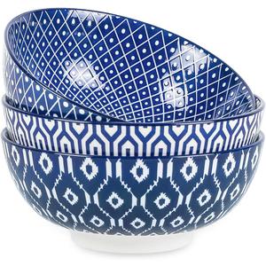 Selamica Ceramic Large Salad Bowls Set, 53 OZ Pho Bowls 8 Inch Soup Bowls for Kitchen, Large Serving Bowls for Ramen Pasta Fruit Dinner, Stackable & Sturdy, Set of 3, Vintage Blue