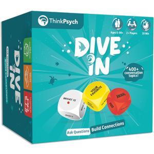 ThinkPsych Dive in - SEL Conversation Dice Game with 400+ Topics | Therapy Games for Kids & Teens | Social Emotional Learning for Home & School | Play Therapy & Counseling Toys | Ages 6-99