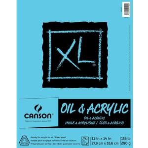 Canson XL Series Oil and Acrylic Paper Pad, 11" x 14", Canvas-Like Feel, 136 lb. (290gsm), Tape Bound, 24 Sheets/Pad
