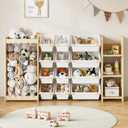 EXPERLAM 3-in-1 Toy Storage Organizer, Stuffed Animal Holder & 3-Tier Bookcase, Solid Wood Toy Organizer with 12 Storage Bins, Space-Saving Toy & Book Shelf for Kids Rooms, Bedroom, Playroom, White, Large