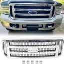 ECOTRIC Grille Assembly Compatible With 2005-2007 Ford SuperDuty F250 F350 F450 F-250 F-350 F-450 Excursion Chrome With Gray Honey Comb Replacement for FO1200456 5C3Z8200BAA(Without Emblem)