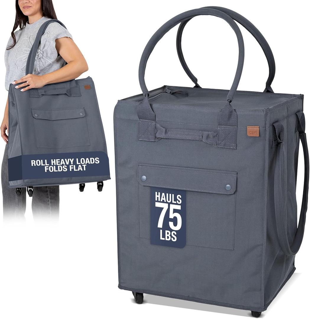CleverMade Rolling Tote Bag With Wheels, 90L, 75 lb, Gunmetal