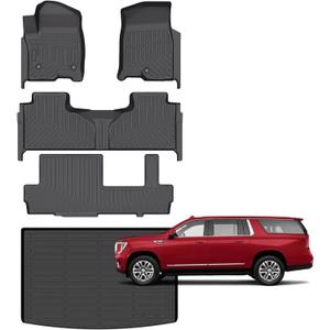 for Chevy/Chevrolet Suburban & GMC Yukon XL Floor Mats 2021-2025 Car Mats for Yukon XL/Chevy Suburban 8 Seats All Weather Floor Mats Cargo Liner Accessories Anti-Slip Car Mat