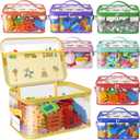 8 Packs Extra Large Toy Storage Bags with Labels, Reusable Clear PVC Board Game Storage, Travel Waterproof Toy Organizer Bags with Name Tag and Manual Pocket for Building Blocks, Puzzle, Kids Books