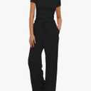 Darong Women's 2 Piece Set Outfits Lounge Sets Ruched Short Sleeve Tops High Waisted Wide Leg Pants Tracksuit Sets XS