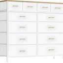 VASICAR White Dresser for Bedroom with 12 Deep Drawers, Wide Chest of Drawers, 55" TV Stand with Retro Wood Top, Tall Fabric Dresser for Closet, Nursery