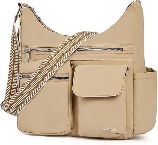 CLUCI Travel Purses for Women, Waterproof Nylon Crossbody Bags for Woman Trendy, Anti Theft Shoulder Handbags for Ladies (A4-khaki)