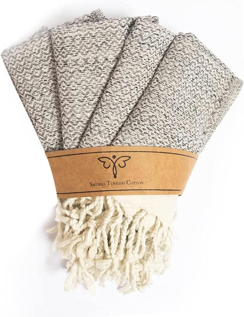 SMYRNA TURKISH COTTON Vintage Series Kitchen Dish Towels Pack of 4, Machine Washable Wash Cloths, Ultra Soft, Absorbent, Prewashed and Quick Dry Turkish Dish Towels, 15x26 Inch (Beige)