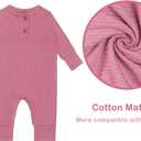GUISBY Long Sleeve Baby Footless Pajamas with Buttons Cotton Sleepers with Zipper 3-Pack (0-3 Months, Beige-pink-purple)