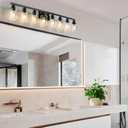 8 Light Bathroom Vanity Lights Over Mirror, 52inch Black Vanity Lights Fixtures Matte Black Modern Vanity Lights Black Bathroom Wall Lighting for Mirror Bedroom,Living Room