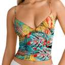 PINKMSTYLE Women's Sexy V Neck Ruched Cami Top Sleeveless Spaghetti Double Layer Fitted Crop Tank Tops (S)