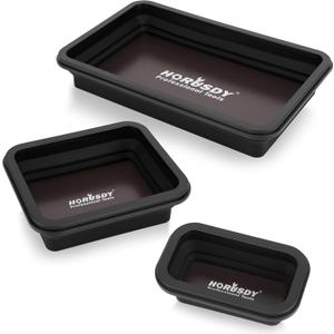 HORUSDY 3-Piece Magnetic Parts Tray Set, Tool Trays for Storage Organizer Screw, Bolts, Washers, Nuts and Small Tools. Tool Gifts for Men, Black