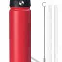 Mininoo Insulated Stainless Steel Water Bottle with Straw, Ceramic-Lined, BPA-Free & Leak-Proof, 24 oz, Red