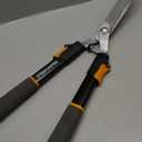 Fiskars Power-Lever Extendable Hedge Shears, Self-Sharpening Serrated Steel Blades for Clean Cuts, Handles Adjust 25"-33" for High Reach, Multiplies Leverage for 2x Power, 10" Blades, Orange/Black