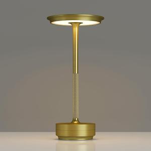 TBBGA 1 Pack Cordless Table Lamps Rechargeable, Portable 5000mAh Battery Operated Lamp, 3 Color Stepless Dimming LED Table Light with Memory Function, for Outdoor/Dinner/Patio/Restaurant.(Gold)