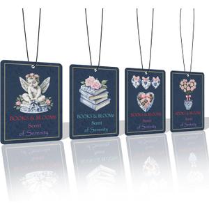 Blue Preppy Angel Rose Car Air Freshener (4 Pcs)  Floral Scented Hanging Freshener for Cars, Closet, Drawers  Girly Mirror Decor, Women's Car Accessories