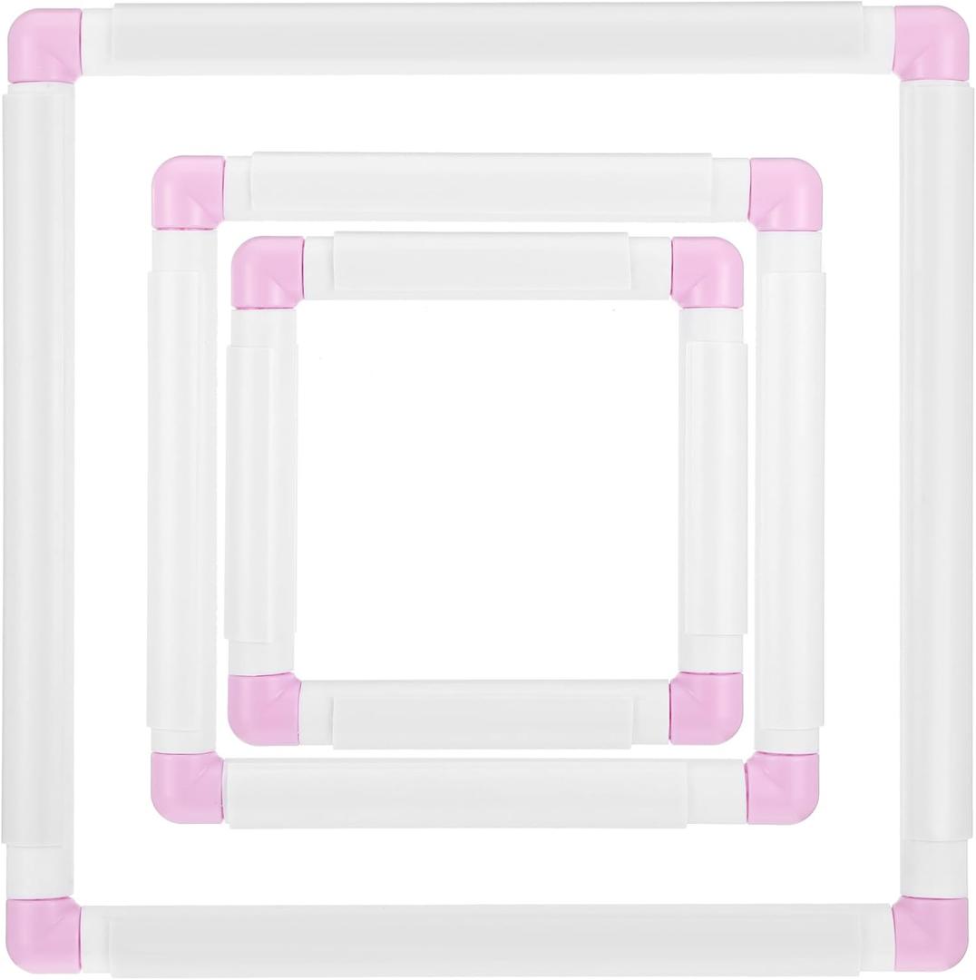 3 Pack Square Embroidery Hoops, Plastic Cross-Stitch Hoops, Plastic Clip Frame for Embroidery, Embroidery Quilting Frames (6x6, 8x8, 11x11)