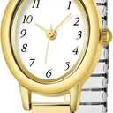 TWOPTION Gold Watches for Women, Waterproof Women's Easy Reader Watch Analog Women Watch with Alloy Steel Expansion Band