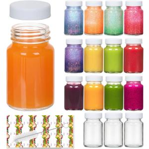AuroTrends 2 oz Glass Bottles with Lids 16 Pack, Leak-Proof Ginger Shot Bottles with Caps (White), Ideal for Protein Powder, Juice, Samples, Whiskey(Dishwasher Safe & Refrigerator Safe Only)