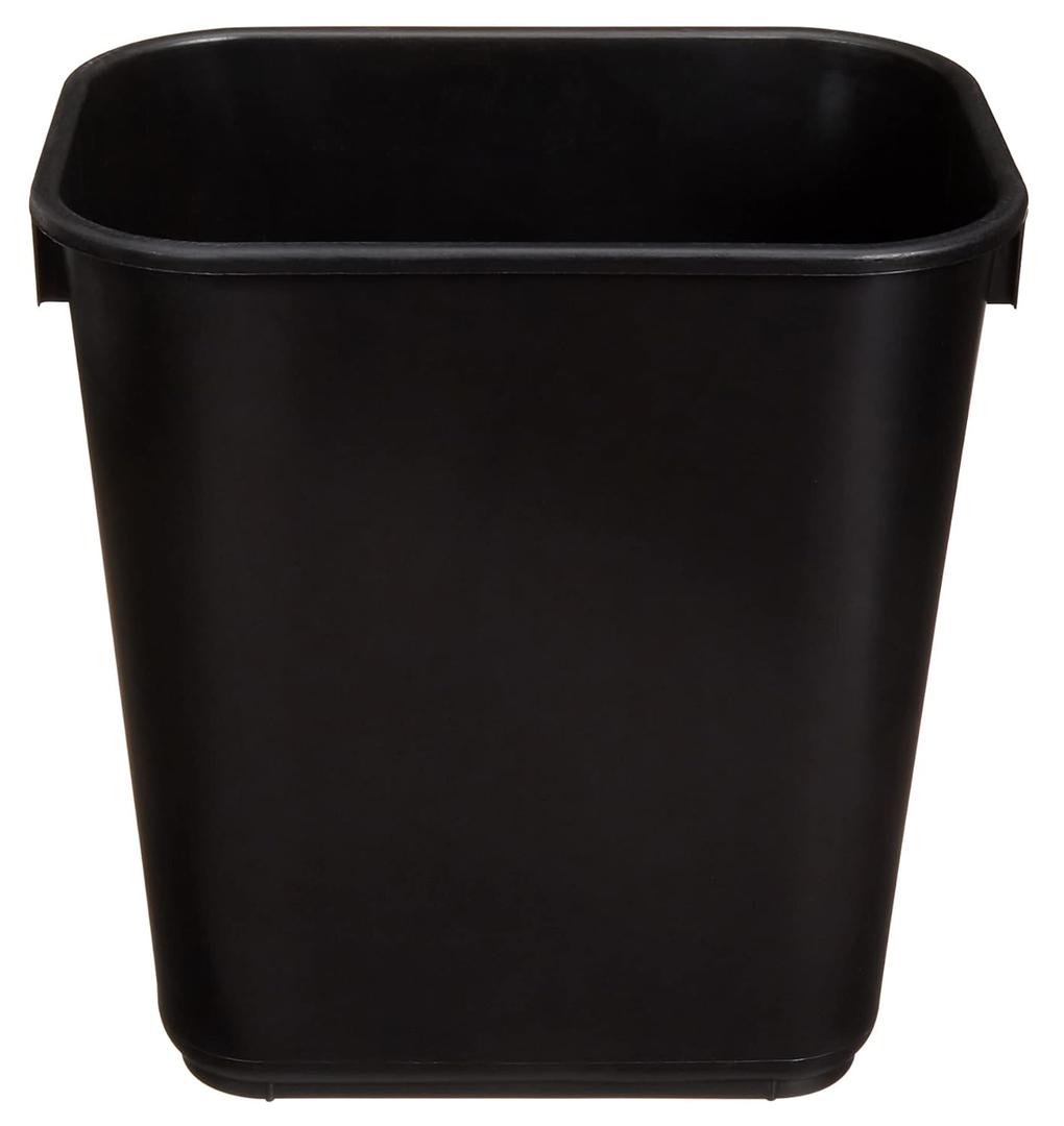 Amazon Basics Small Rectangular Commercial Office Wastebasket, Easy to Clean, 3 Gallon, Black, 2-Pack