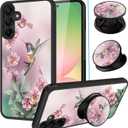 SAKUULO Compatible with Samsung Galaxy A56 5G Case, [Screen Protector + Kickstand] Pink Hummingbird Cute Design,Tire Texture Anti-Slip Shockproof Ultra Thin Protective Case 6.7inch