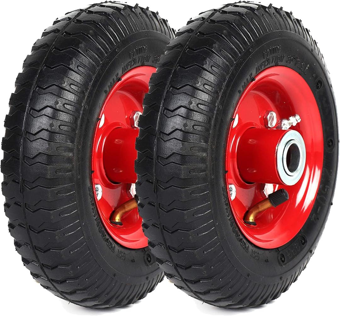 AR-PRO (2-Pack) 2.80/2.50-4" Tire and Wheel Set - 8 Inch Wheelbarrow Tire and Wheel Replacement with 3/4" Bearings and 3" Centered Hub - Extra Adapter kit includes 1/2" Bearings