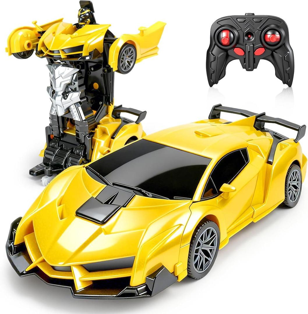 BLOOLILIES Remote Control Car for Boys 4-7 8-12 Christmas Birthday Gifts,1:18 Scale Rc Cars Transform Robot Toy Cars with 360° Rotating Led Lights & One Button Deformation, Transform Car Toys for Kids